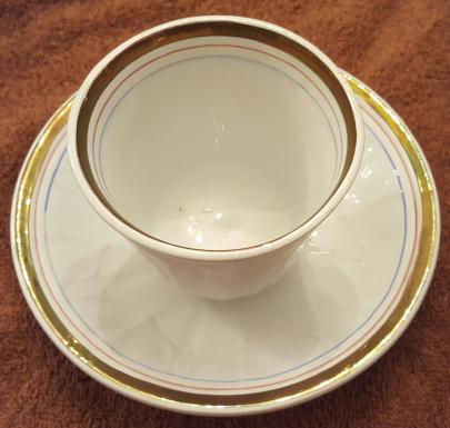 Livesley and Powell - Columbia Shape - LB - Handleless cup and saucer - blue and red pinstripes - 2
