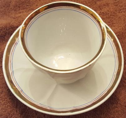 Livesley and Powell - Ring O' Hearts - LB - Handless cup and saucer - blue and red pin stripes